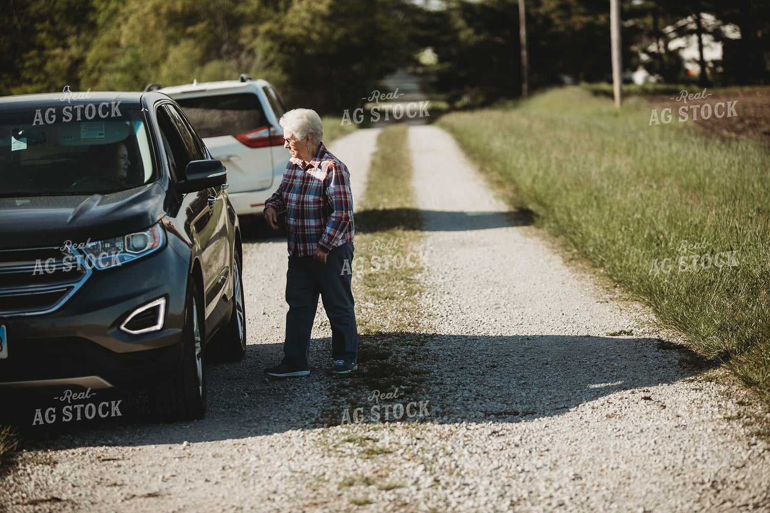 Grandma Talking to Granddaughter Along Field 4163
