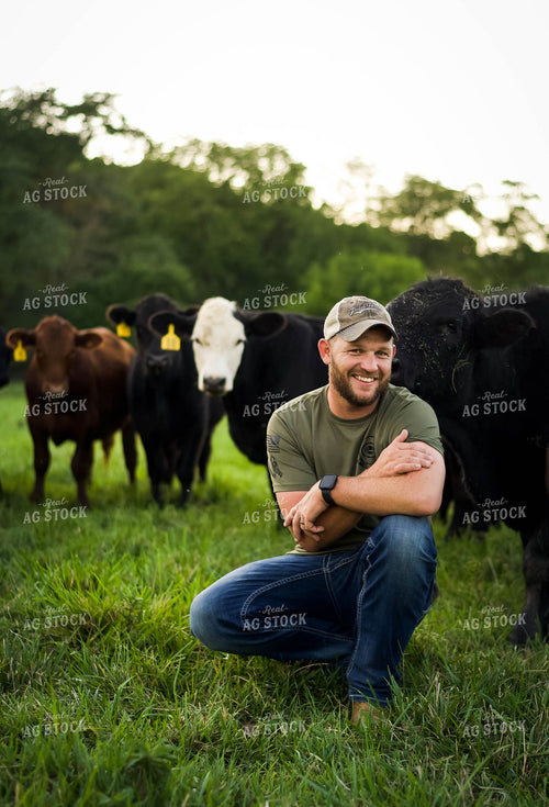 Farmer in Pasture with Cattle 115022