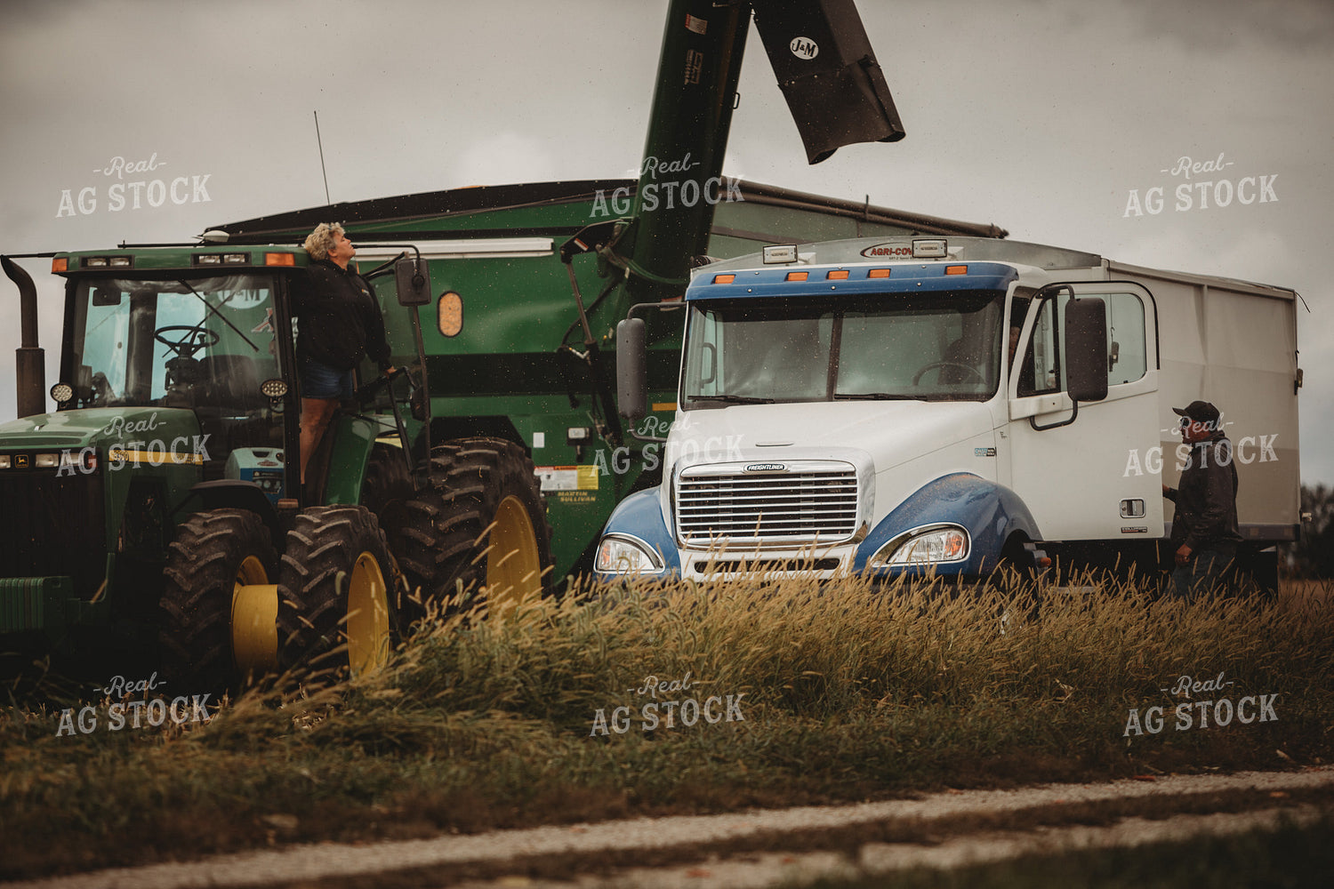 Auger Wagon Unloading onto Tandem Truck Three Generations Working on the Farm 3358