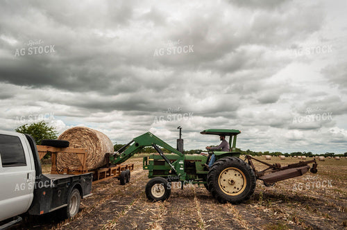 Loading Round Bale of Cornstalks 59028