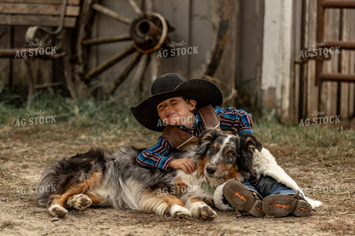 Ranch Kid with Farm Dog 188163