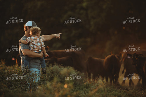 Farm Family with Cows in Pasture 3190