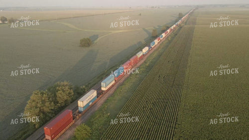 Train and Corn and Soybean Field at Sunrise Drone 6526