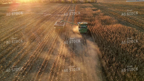 Aerial of Unloading on the Go During Corn Harvest 268274
