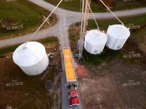 Aerial of Semi Truck Unloading Grain 115507