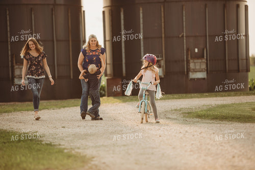 Farm Family Walking Along Corn Field 4471