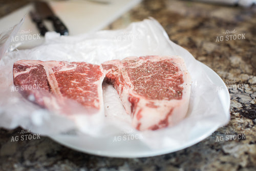 Farm Wife Prepping Steak in Kitchen 4413