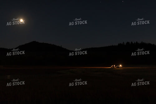 Tractor at Night with Lights On and Moon 66018
