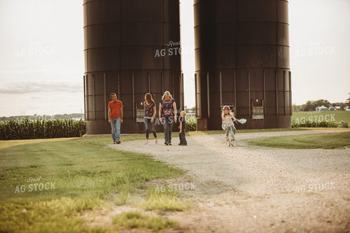 Farm Family Walking Along Corn Field 4470