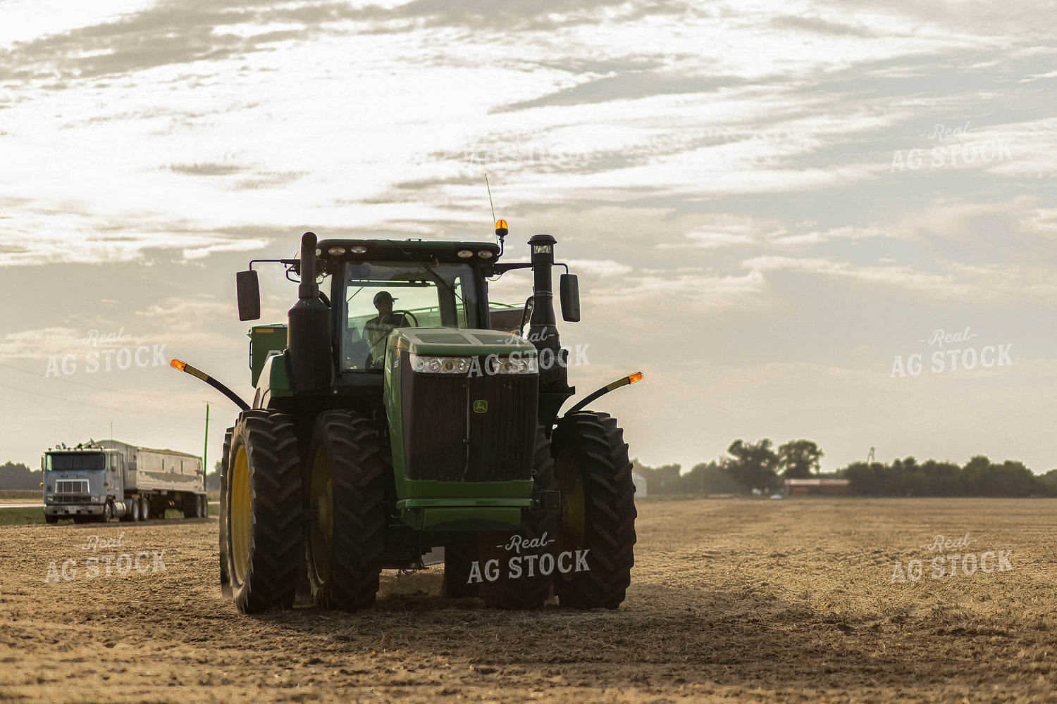 Tractor and Semi in Harvested Soybean Field 93327