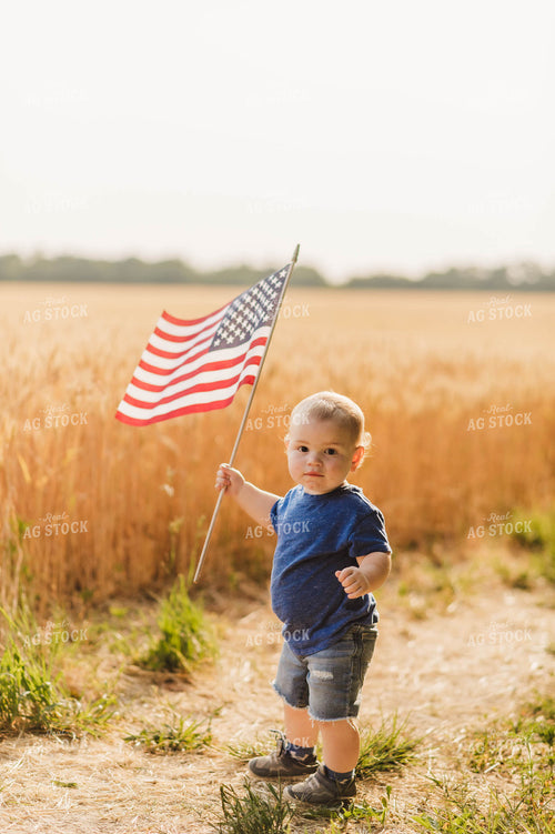 Farm Kid with American Flag 115074