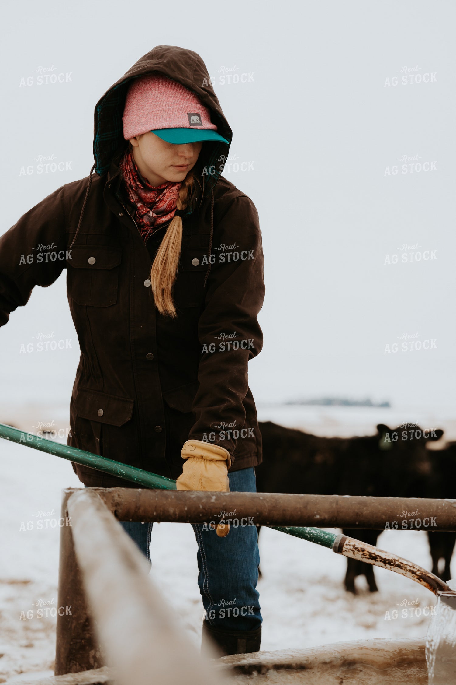 Female Rancher Breaking Up Water Trough 61173