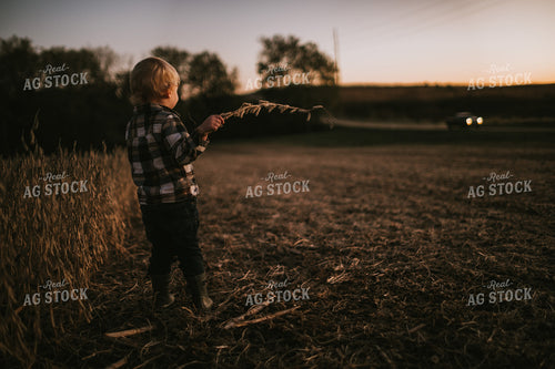 Farm Kid in Soybean Field at Harvest at Dusk 5182