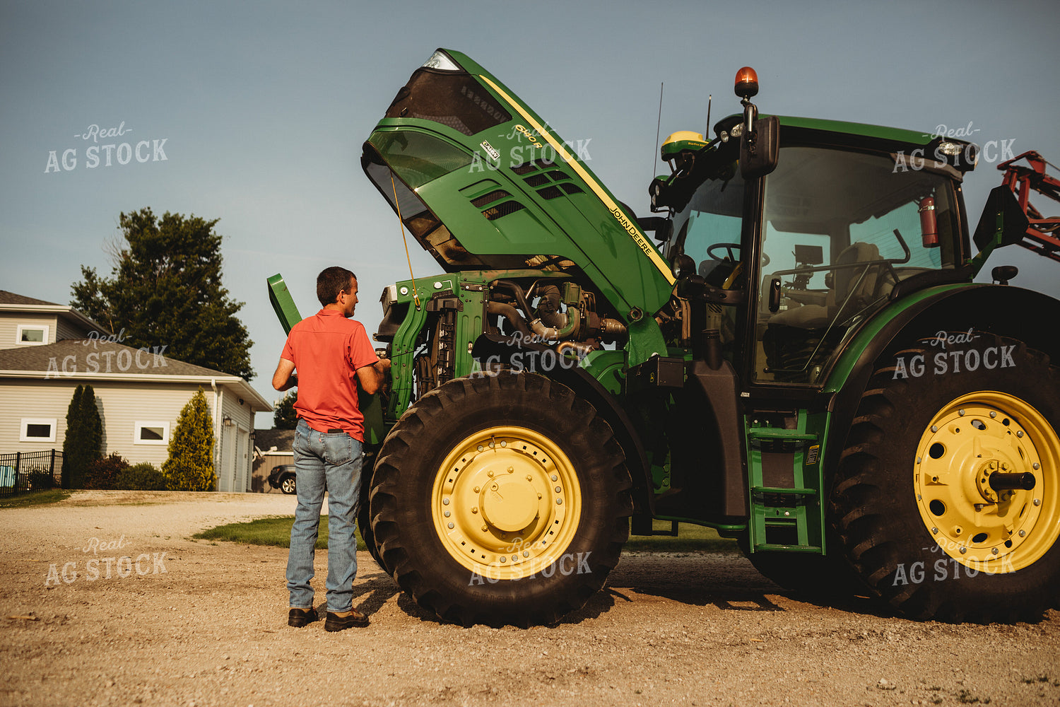 Farmer Checking Tractor Oil 4455