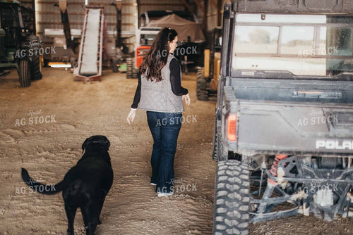 Farm Wife Getting into Side by Side 9456