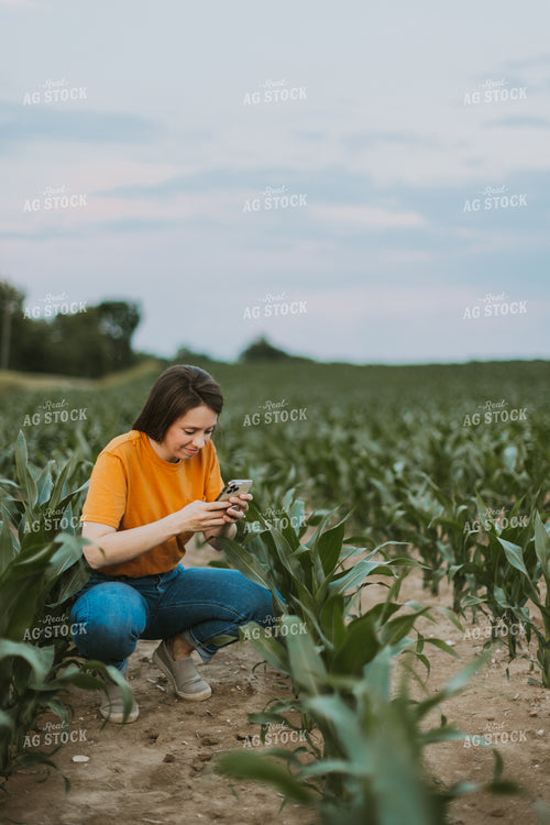 Female Farmer Takes Picture of Corn Plant 7839