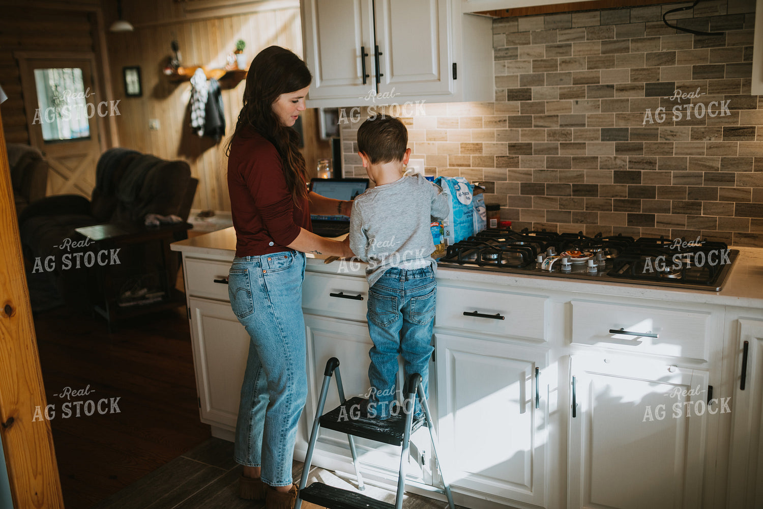 Farm Mom and Farm Kid Cooking in Kitchen 4993