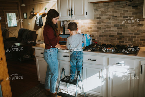 Farm Mom and Farm Kid Cooking in Kitchen 4993