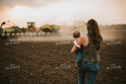 Farm Mom and Farm Kid Watching Planter Tractor 5699