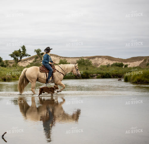 Rancher Riding Horse with Ranch Dog 71012
