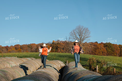 Farm Kids Playing on Hay Bales 52791