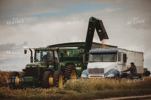 Auger Wagon Unloading onto Tandem Truck Three Generations Working on the Farm 3359
