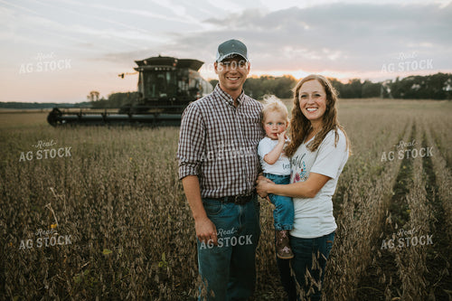 Farm Family Standing in Dried Soybean Field at Sunset 4973