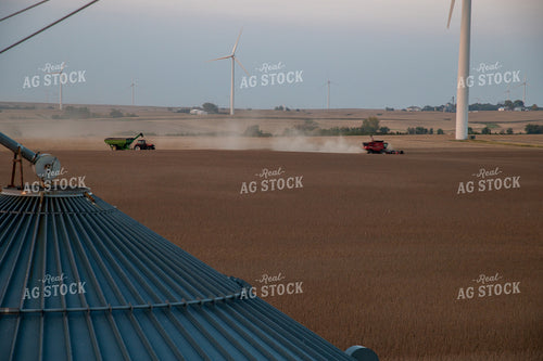 Overhead View of Combine Harvesting Soybeans from Top of Grain Bin 25793