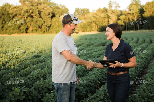 Agronomist and Farmer in Soybean Field Shaking Hands 6102