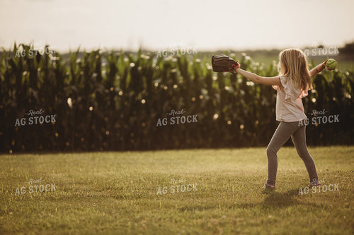 Farm Family Playing Catch Alongside Corn Field 4494