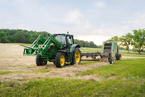 Front-End Loader Tractor Baling Hay 128027