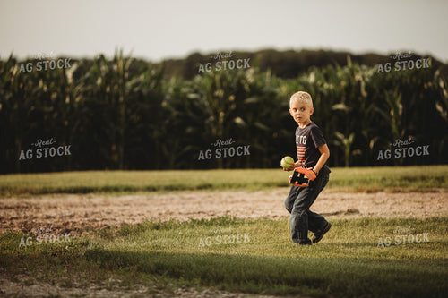 Farm Family Playing Catch Alongside Corn Field 4488