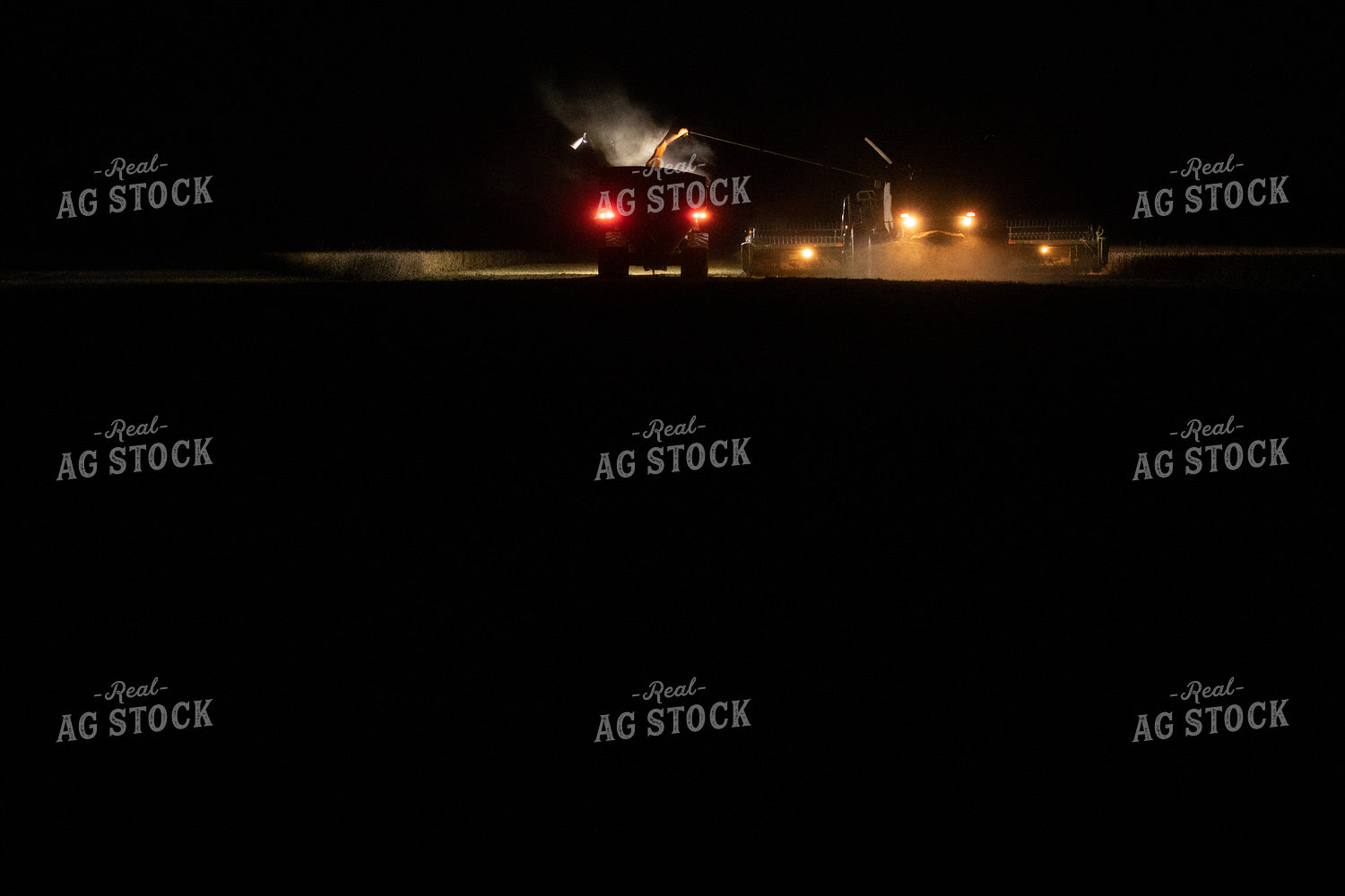 Grain Cart and Combine in Soybean Field at Night 5170
