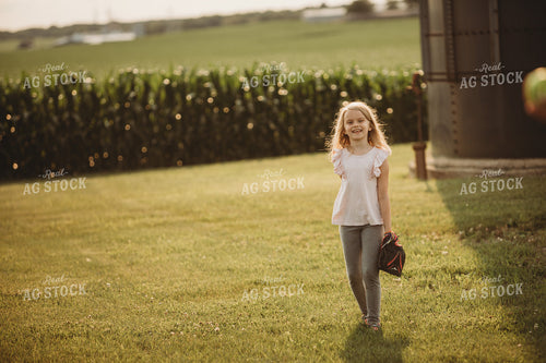 Farm Family Playing Catch Alongside Corn Field 4482