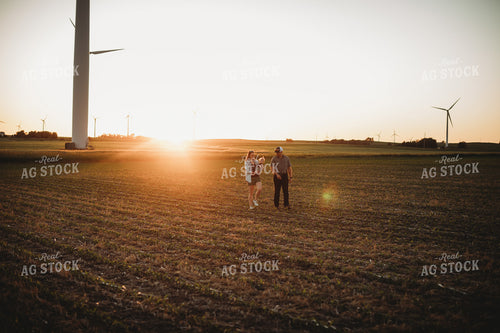Farm Family Walking in Corn Field with Triticale Cover Crop at Sunset 5927