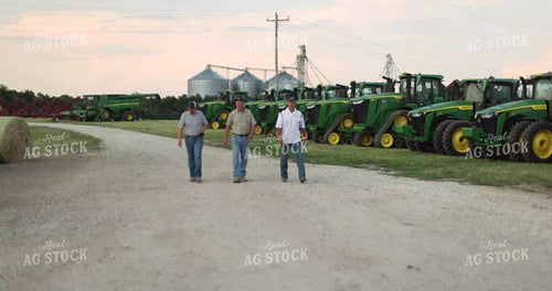 Farm Family Walking by Tractors 8672