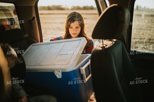 Farm Wife with Cooler in Pickup Truck 5067
