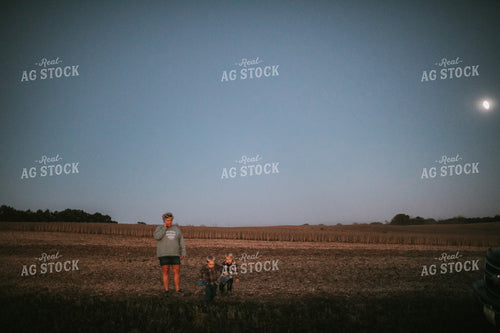 Female Farmer with Grandsons at Soybean Harvest 5187
