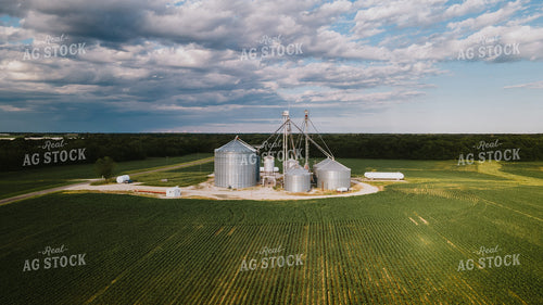 Aerial of Grain Bins and Corn Fields 8852