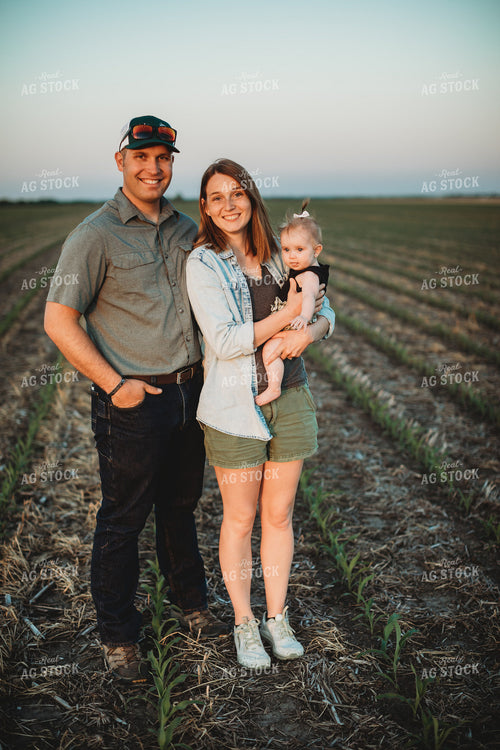 Farm Family in Corn Field with Triticale Cover Crop at Sunset 5933