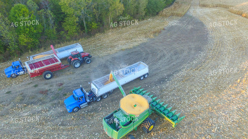Combine Filling up Semi Trailer with Corn 85012