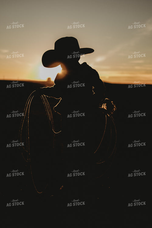 Silhouette of Farm Kid Holding Rope 61127
