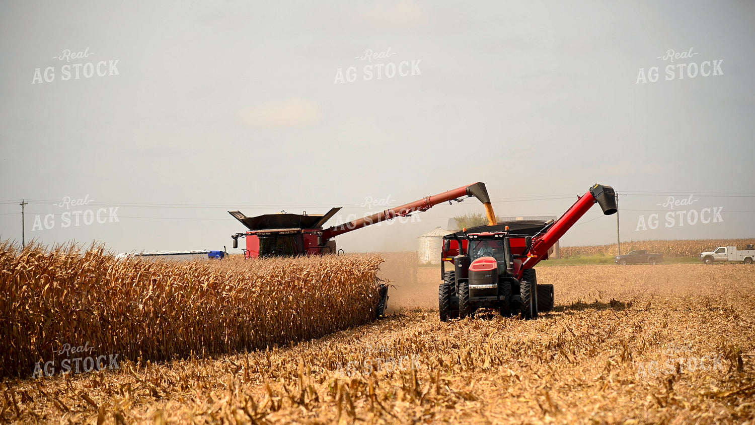 Combine Unloading Corn into Auger Wagon on the Go 25603