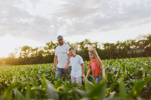 Farmer and Kids Checking Corn 8785