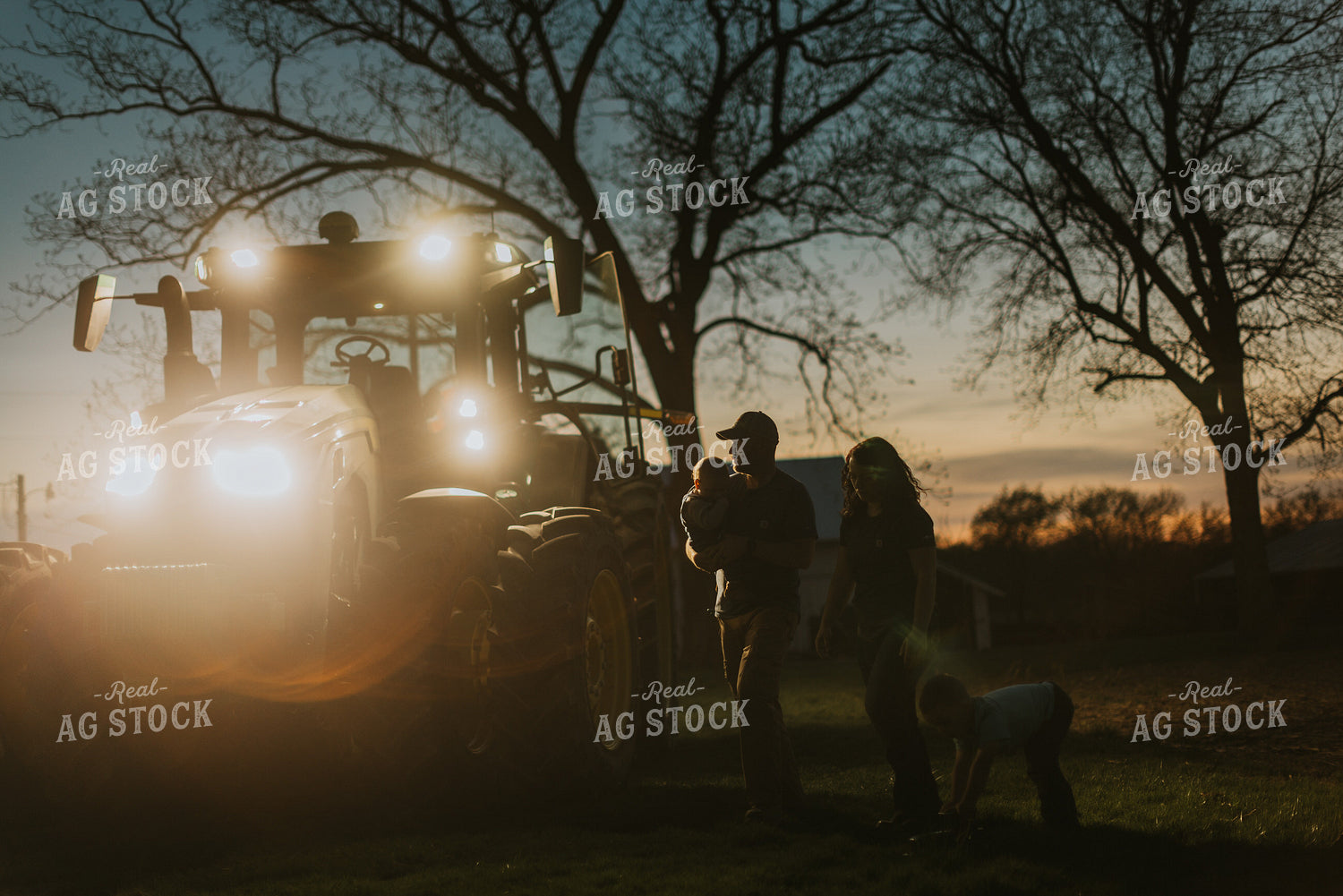 Farm Family Walking Near Tractor 7482