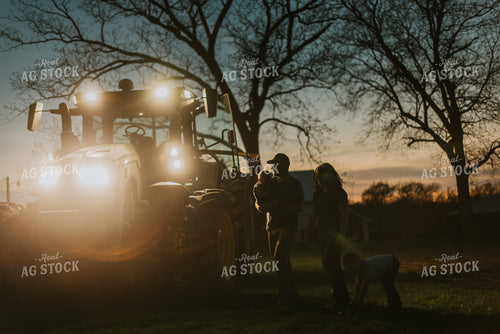Farm Family Walking Near Tractor 7482