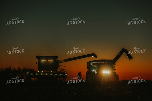 Family by Combine and Auger Cart at Sunset 5256