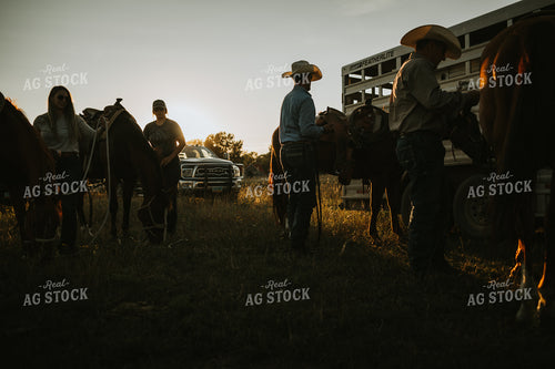 Ranchers and Horses Near Livestock Trailer 6421