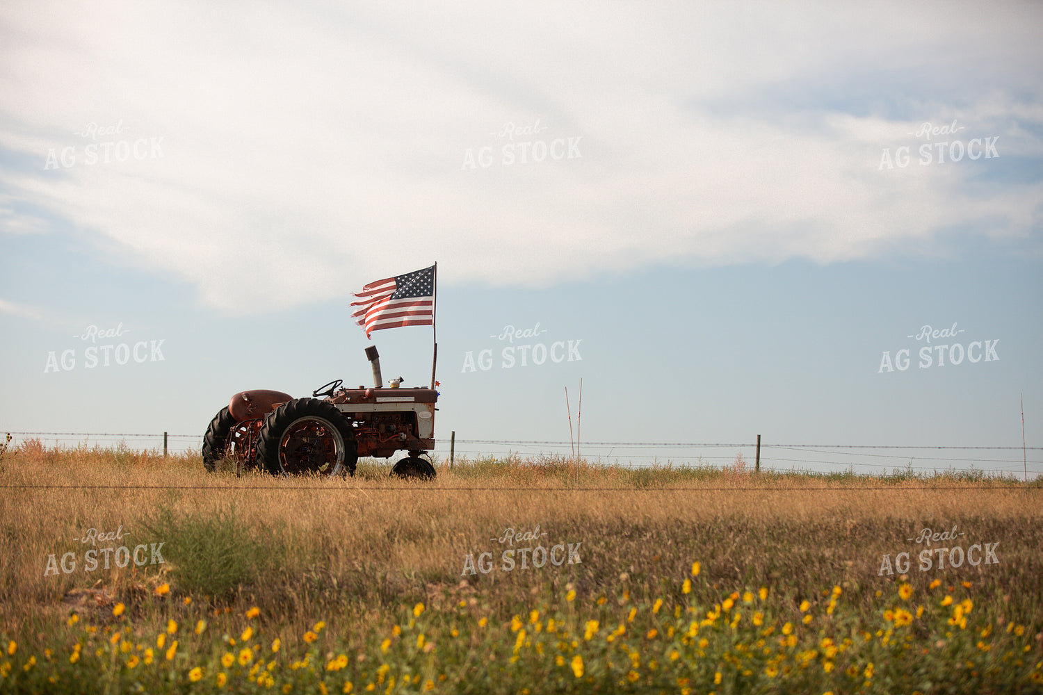 Old Tractor and American Flag 303034