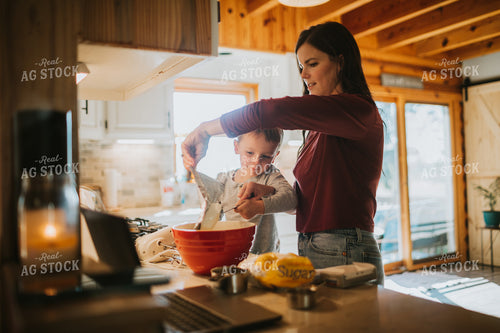 Farm Mom and Farm Kid Cooking in Kitchen 5002
